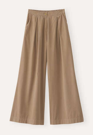 Weitbeinige Hose aus Feincord, Zartes Braun, webstill