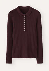 Gerippter Polo-Pullover, Brombeere, webstill
