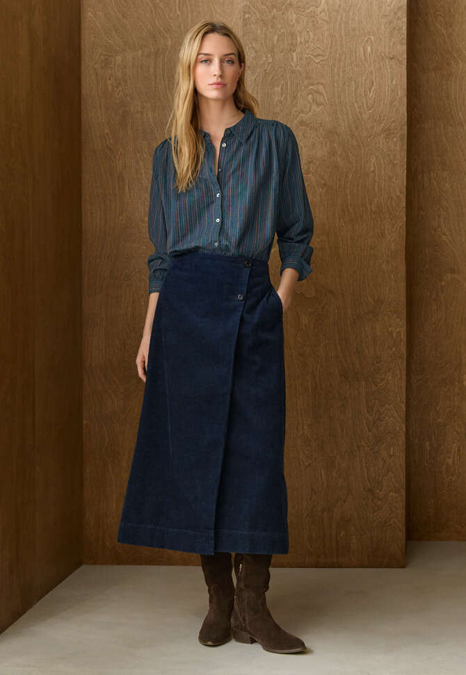 Streifenbluse mit Raffungen, Petrol, completeTheLook