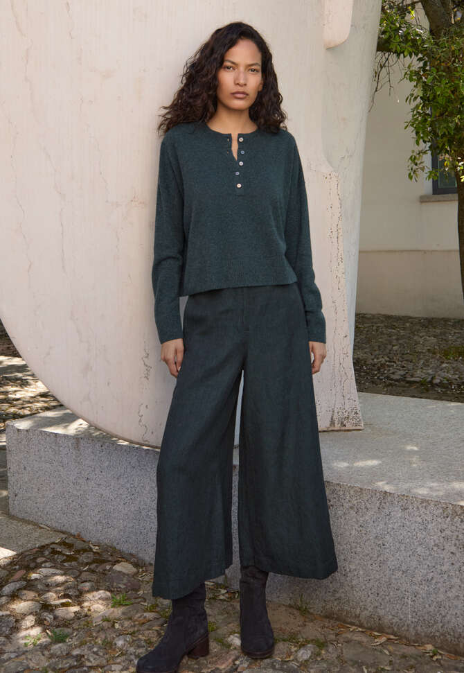 Pullover mit Knopfleiste, Petrol-Schiefer, completeTheLook