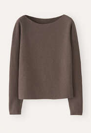 Pullover mit U-Boot-Ausschnitt, Nussbraun, webstill