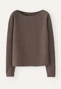 Pullover mit U-Boot-Ausschnitt, Nussbraun, webstill