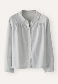 Bluse mit rundem Kragen, Aquagrau, webstill