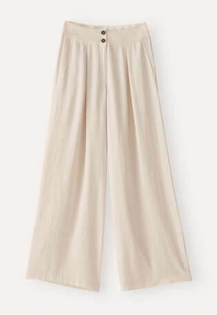 Hose mit weitem Bein, Blasses Naturbeige, webstill