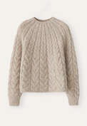 Zopfmusterpullover, Rehbraun-Grau, webstill