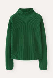 Pullover mit Trichterkragen, Smaragdgr&uuml;n, webstill