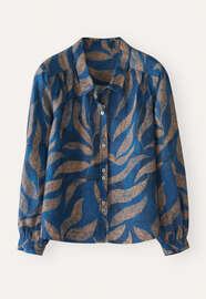 Bedruckte Bluse, Blau/Gold, webstill