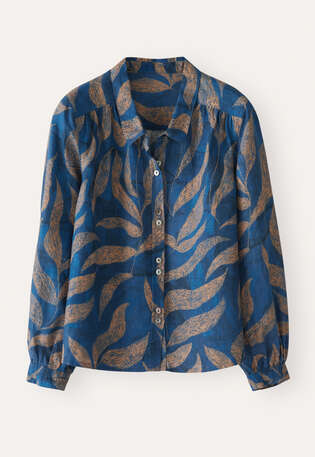 Bedruckte Bluse, Blau/Gold, webstill