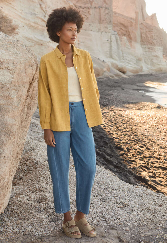 Overshirt mit geschwungenem Saum, Sandiges Ocker, completeTheLook