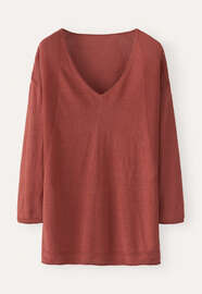 Pullover mit V-Ausschnitt, Terrakottarot, webstill