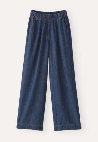 Indigo-gef&auml;rbte weite Hose, Dunkles Denimblau, webstill