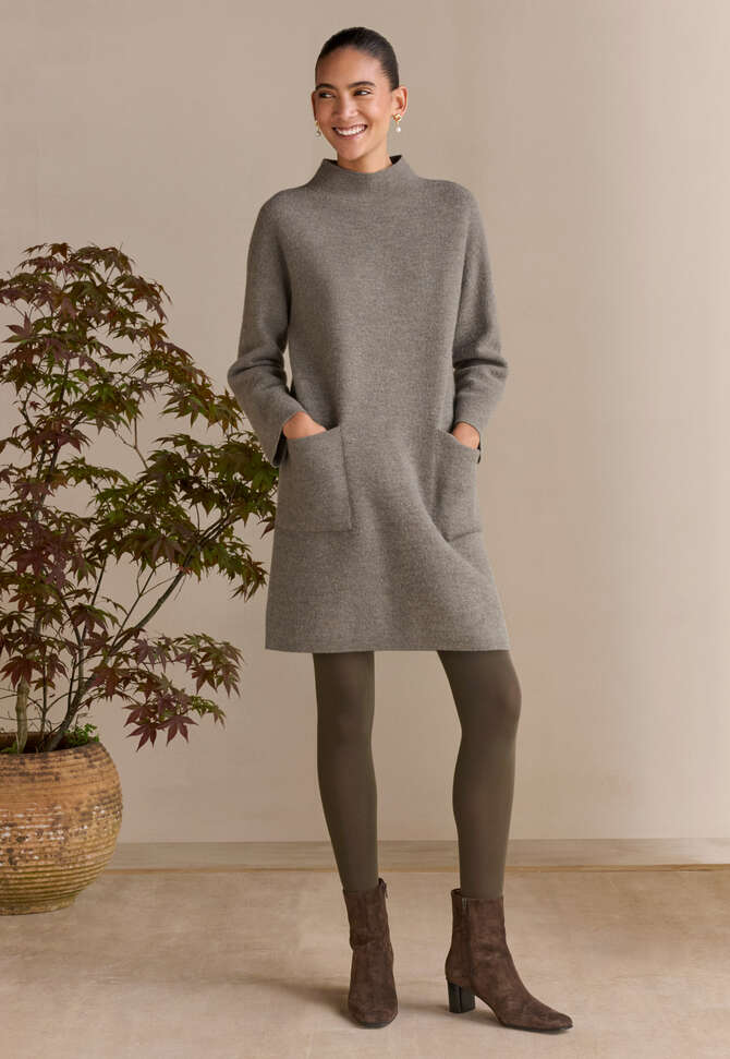 Kleid mit aufgesetzten Taschen, Taupe/Braun, completeTheLook