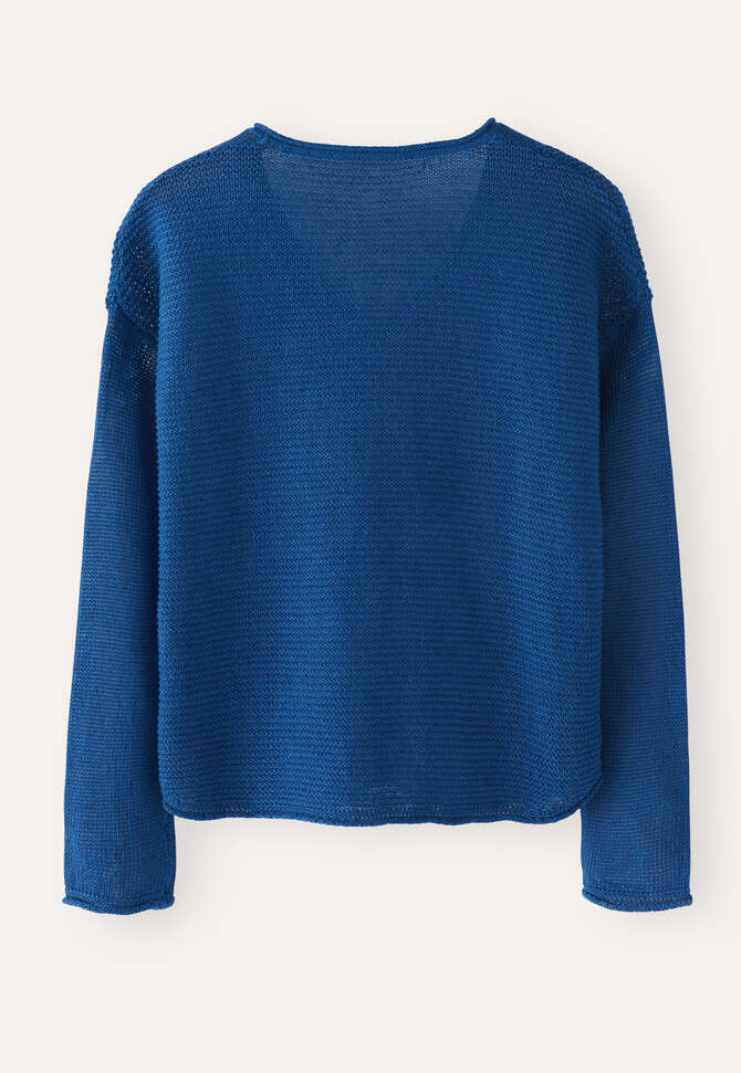 Pullover mit V-Ausschnitt und gerippten Eins&auml;tzen, Azur, completeTheLook