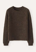 Ripppullover mit Rundhalsausschnitt, Dunkelbraun, webstill