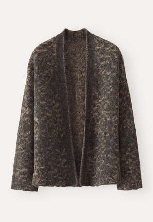 Kimono-Cardigan im Spitzenmuster, Kohlschwarz/Stein, webstill