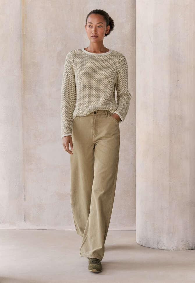 Kastiger Pullover mit Inlaymuster, Creme/Salbei, completeTheLook