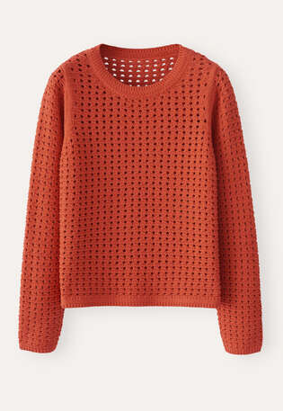H&auml;kelpullover, Zinnoberrot, webstill