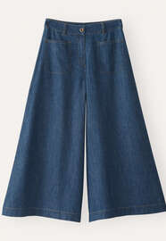 Indigo-gef&auml;rbte Culotte, Dunkles Denimblau, webstill