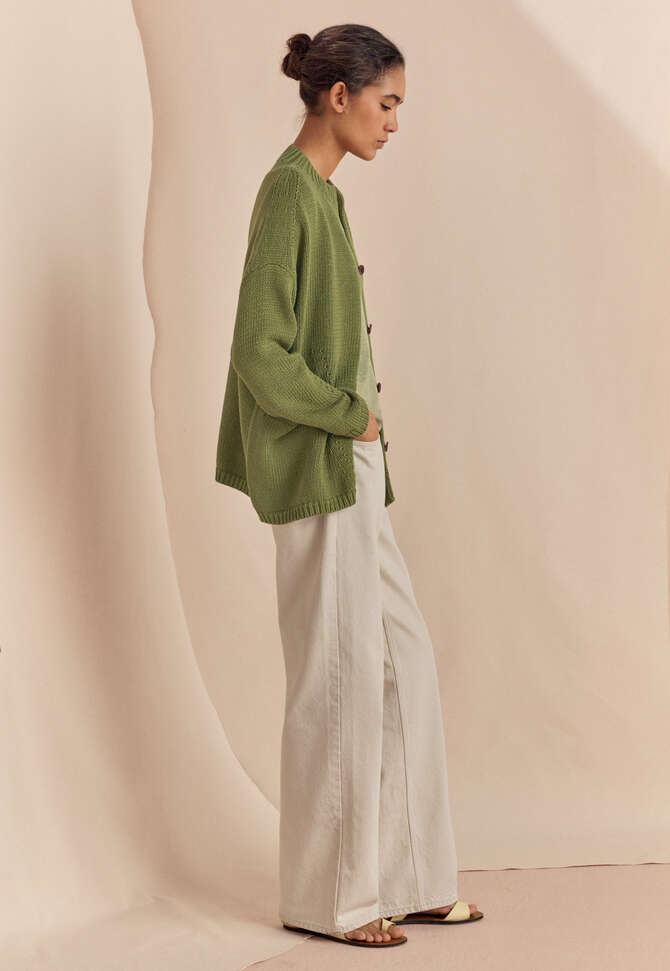Trichterkragen-Cardigan, Olivgr&uuml;n, completeTheLook