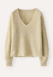 Pullover mit V-Ausschnitt, Rehbraun/Gelb, webstill