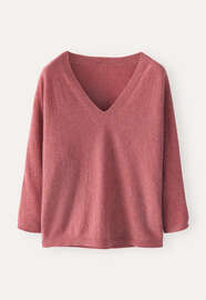 V-Ausschnitt-Pullover, Zartes Kirschrot, webstill