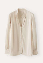 Bluse mit Trichterkragen, Blasses Naturbeige, webstill