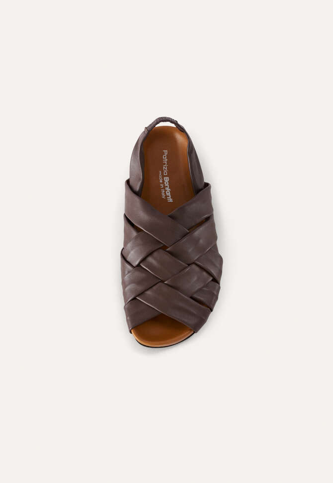 Sandale aus &uuml;berkreuztem Leder, Schokolade, completeTheLook