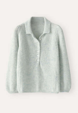 Pullover mit Kragen, Blasses Aqua, webstill