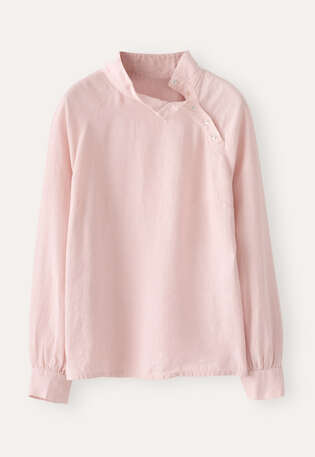 Bluse mit Trichterkragen, Wolkenrosa, webstill