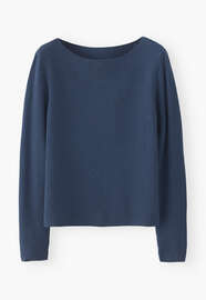 Pullover mit U-Boot-Ausschnitt, Dunkelblau, webstill