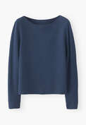Pullover mit U-Boot-Ausschnitt, Dunkelblau, webstill