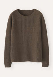 Gerippter Pullover mit Rundhalsausschnitt, Erdbraun, webstill