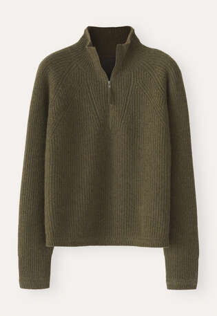 Pullover mit Frontrei&szlig;verschluss, Tannengr&uuml;n, webstill