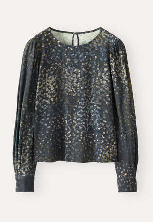 Bedruckte Bluse, Kohlschwarz, webstill