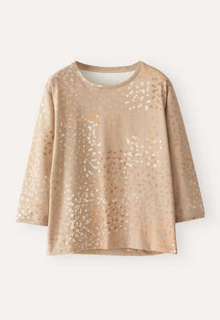 Bedrucktes Oberteil, Warmes Nerzbeige, webstill