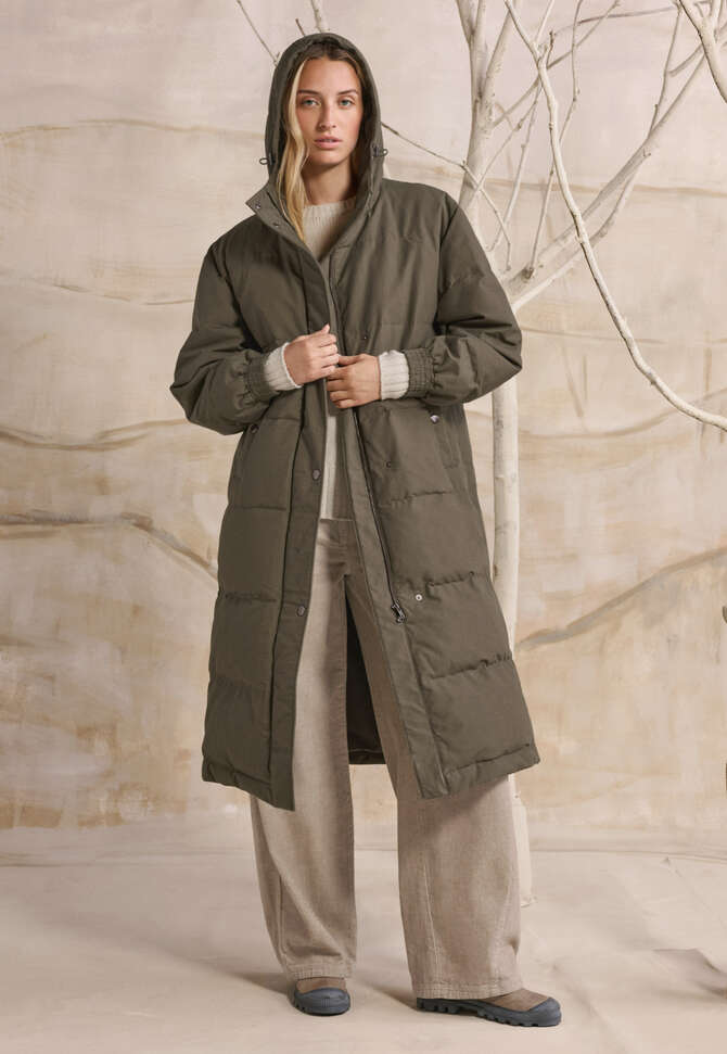 Langer wattierter Mantel, Khakibraun, completeTheLook