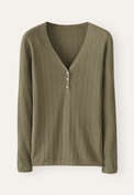 Ripppullover mit V-Ausschnitt, Moos/Taupe, webstill