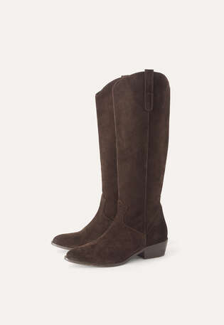 Kniehohe, spitze Stiefel, Espresso, webstill