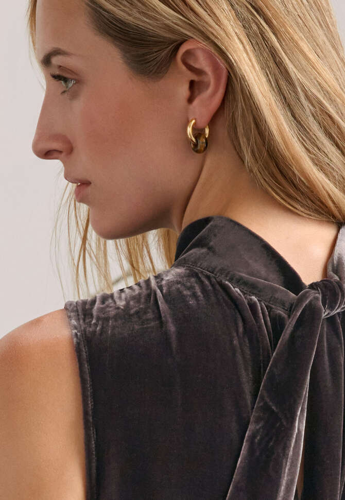 Reifohrringe mit Steinperle, Gold/Tigerauge, completeTheLook