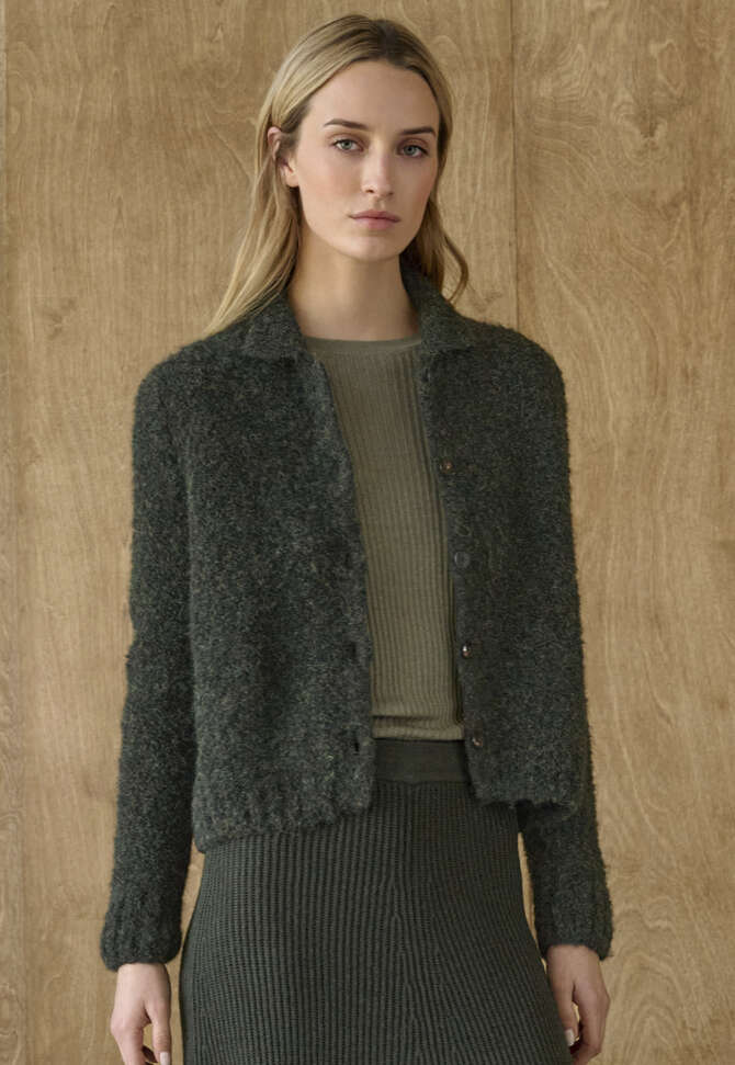 Cardigan mit Kragen, Dunkles Waldgr&uuml;n, completeTheLook