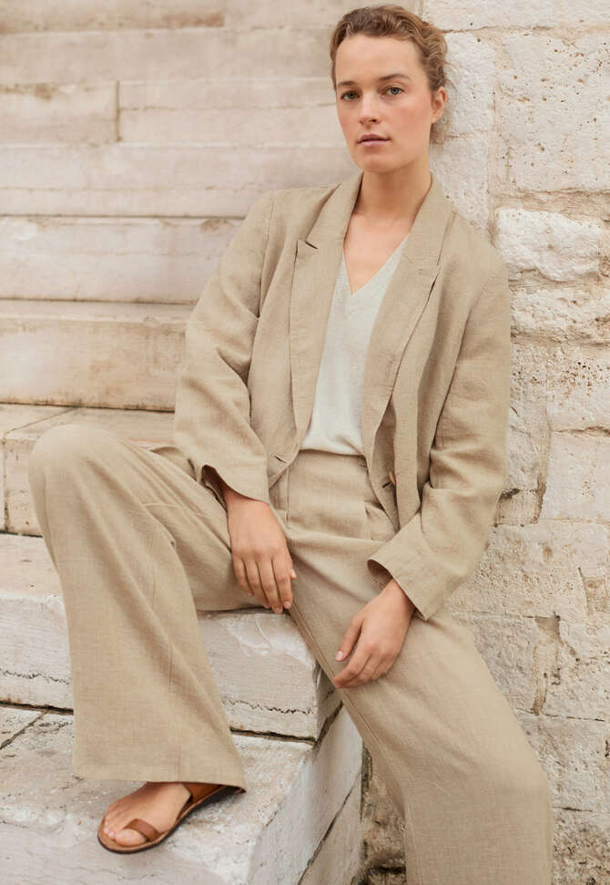 Zweireihige Jacke, Zartes Ocker, completeTheLook