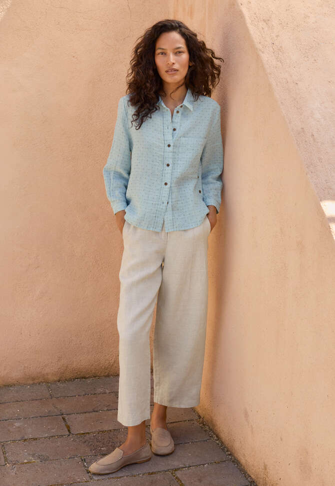 Bluse mit eingewebtem Kreuzmuster, Zartes Blau, completeTheLook