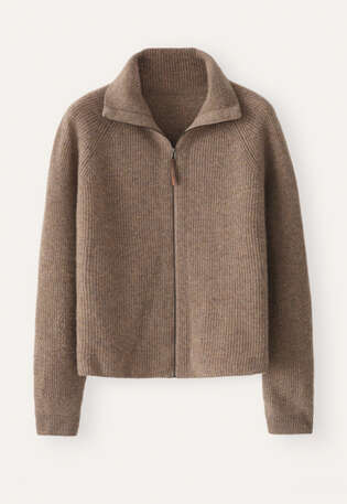 Cardigan mit Rei&szlig;verschluss, Latte, webstill