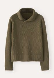 Perlmuster-Pullover mit Kragen, Dunkles Oliv, webstill
