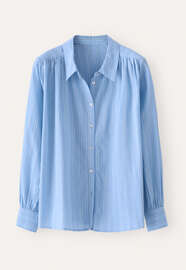 Streifenbluse mit Raffungen, Kornblume, webstill