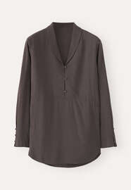 Bluse mit Schalkragen, Graubraun, webstill
