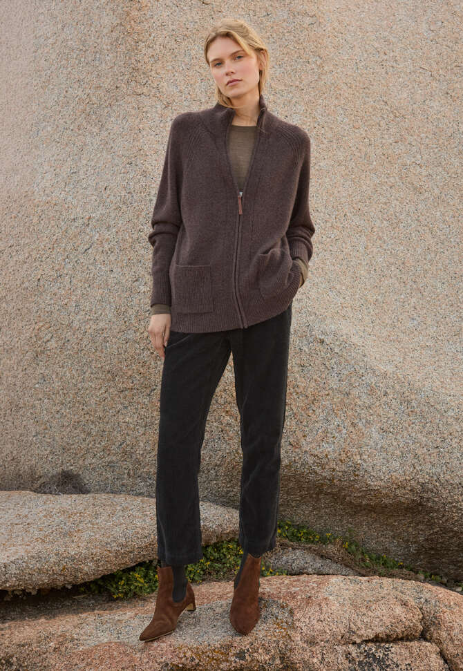 Jacke mit Frontrei&szlig;verschluss, Maronenbraun, completeTheLook