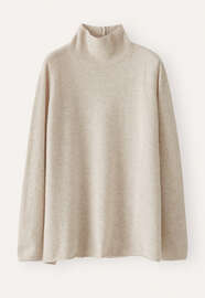 Pullover mit Trichterkragen, Ecru/Rehbraun, webstill