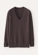 Pullover mit V-Ausschnitt, Maronenbraun, webstill