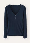 Ripppullover mit V-Ausschnitt, Dunkles Petrol, webstill